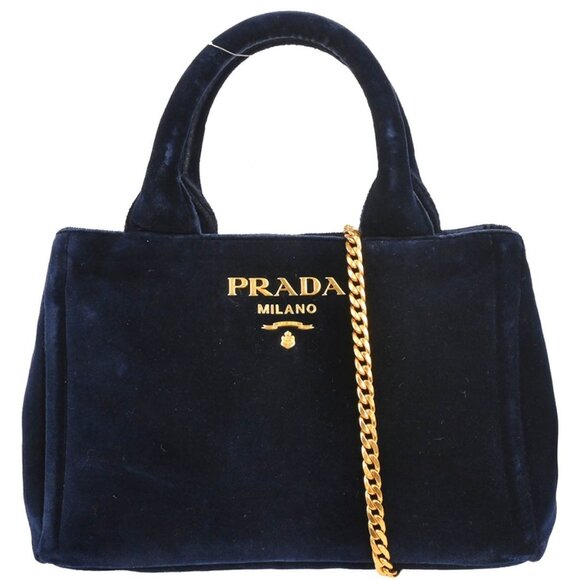 Prada Navy Velvet 2way Tote Handbag 110 186455 - Picture 1 of 9